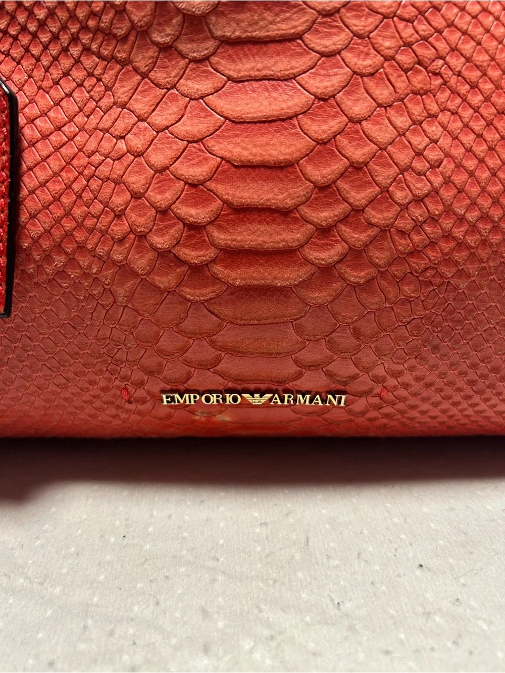 Emporio Armani Red salmon Faux Python  leather with Gold Hardware bag